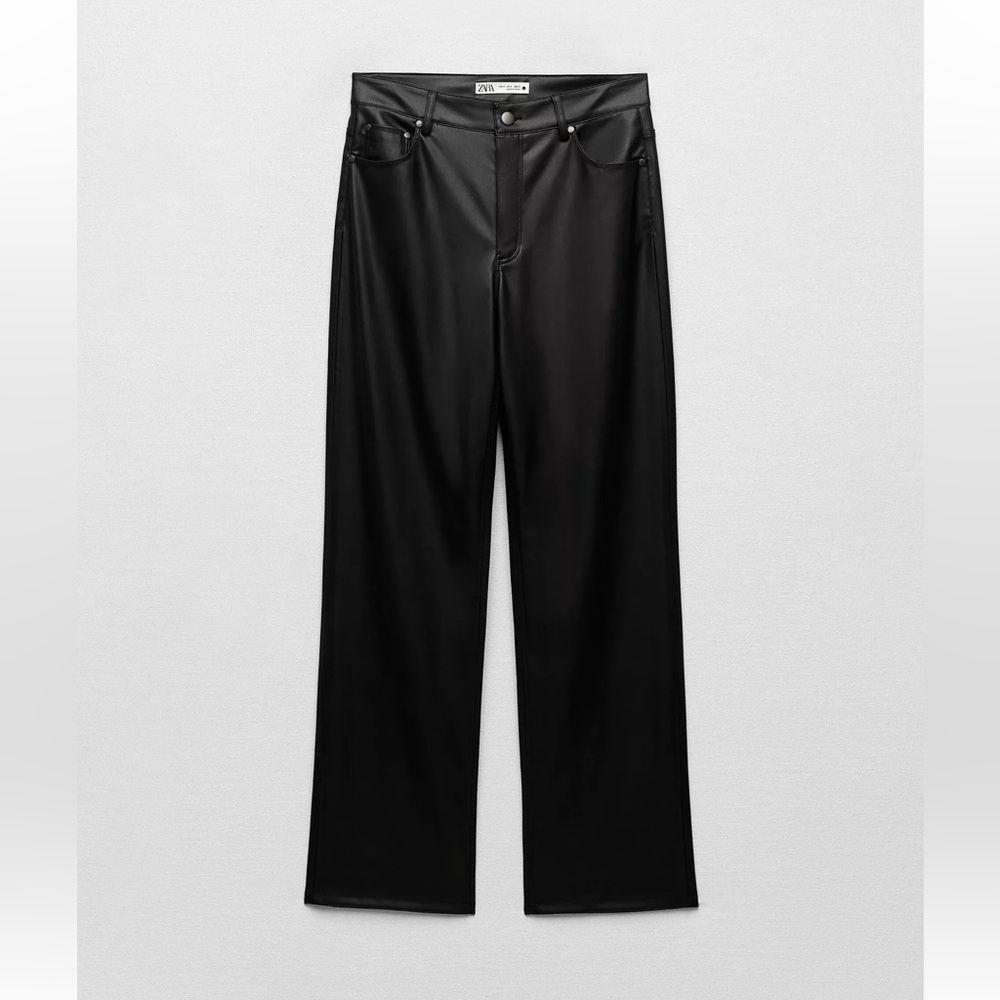 Zara Black Faux Leather Pants 90s wide leg